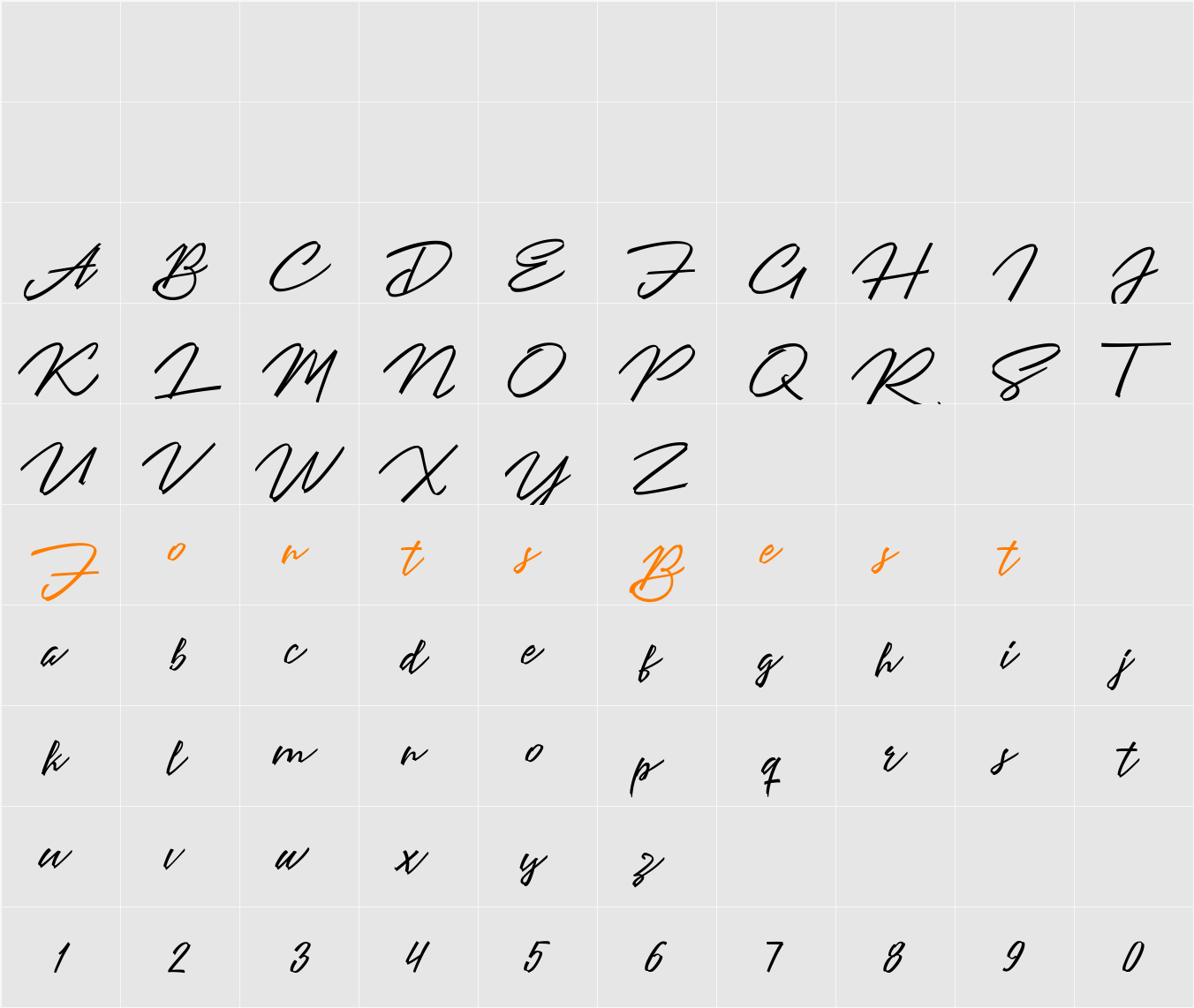 Angelines Script Character Map