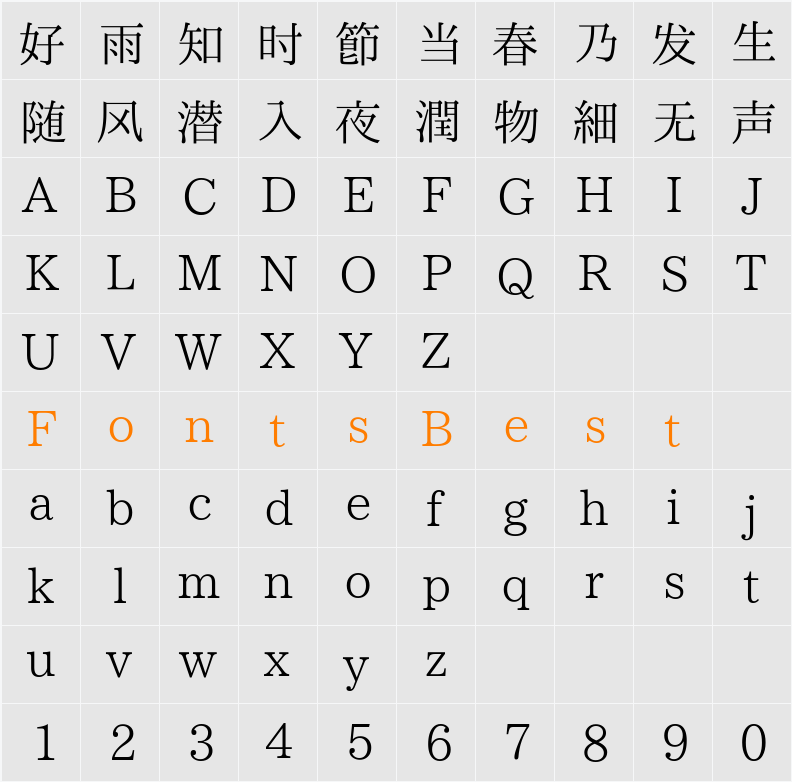 南廱明體 Character Map