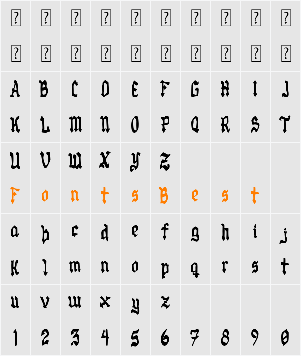 Seville Old Gothic Character Map