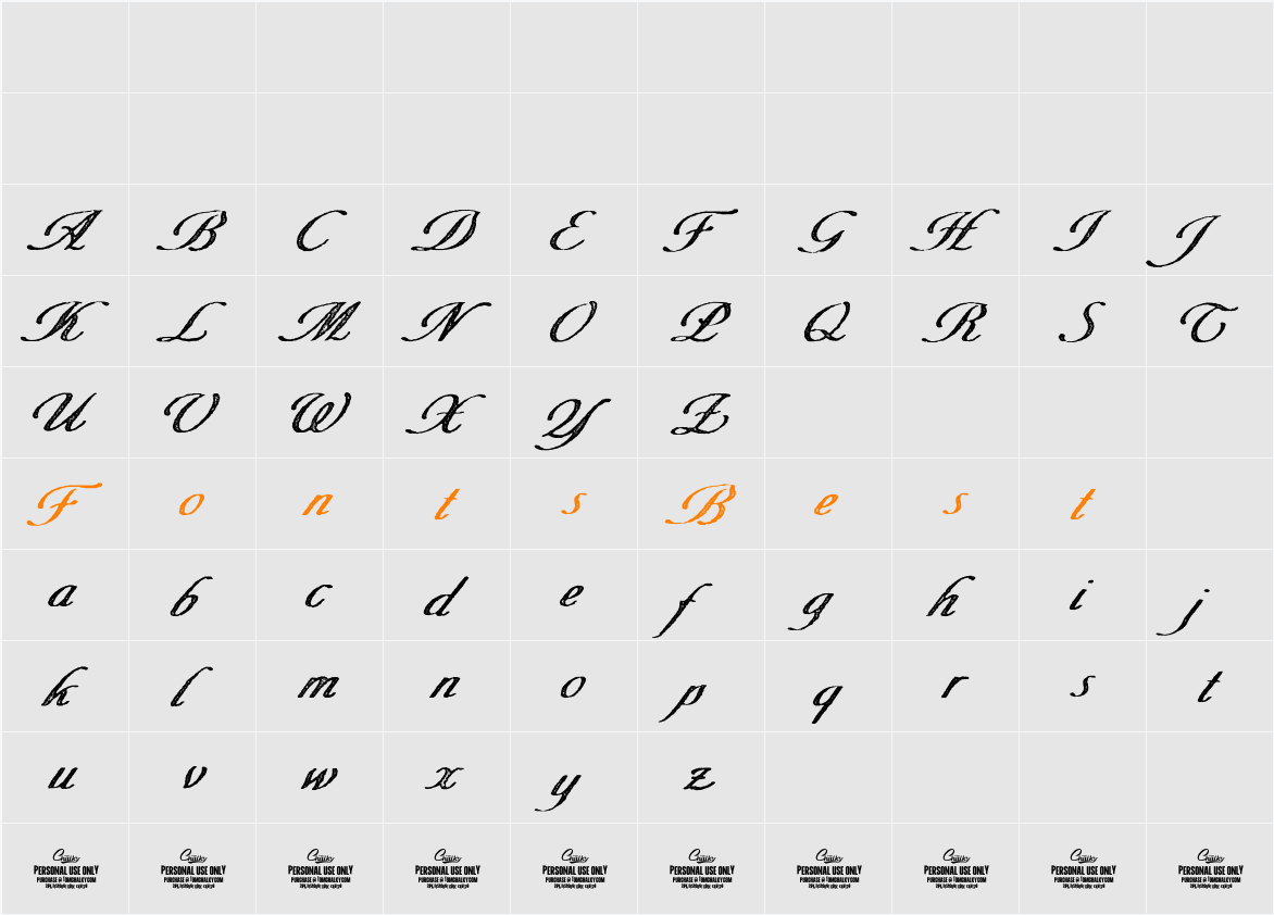 Merchande Print Script Rough Character Map