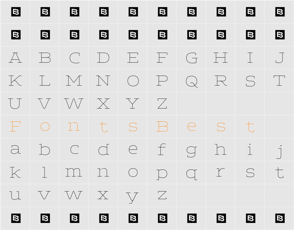 ADEROS TRIAL Thin Character Map