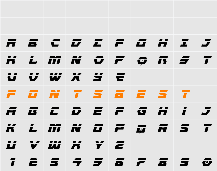 Cyberform Laser Italic Character Map
