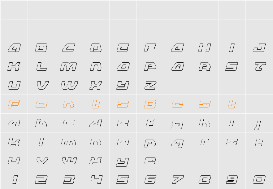 Furian Outline Italic Character Map