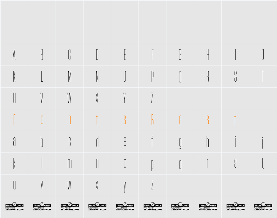 Heading Now Trial 11 Thin Character Map