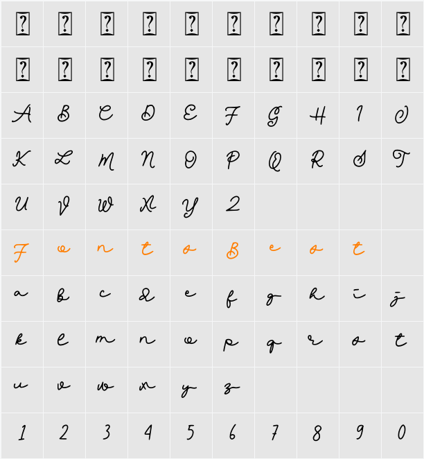 Cantiqu Monoline Character Map