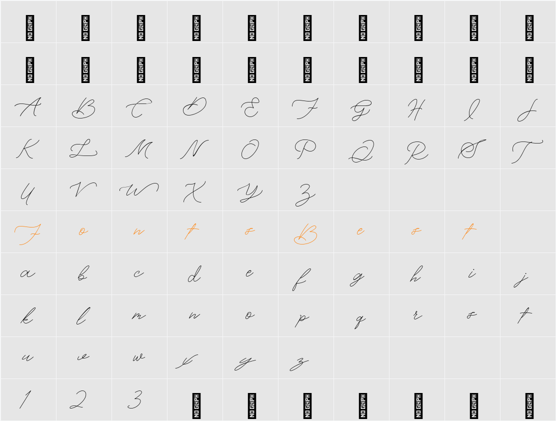 HT Velvet Whisper Script Character Map