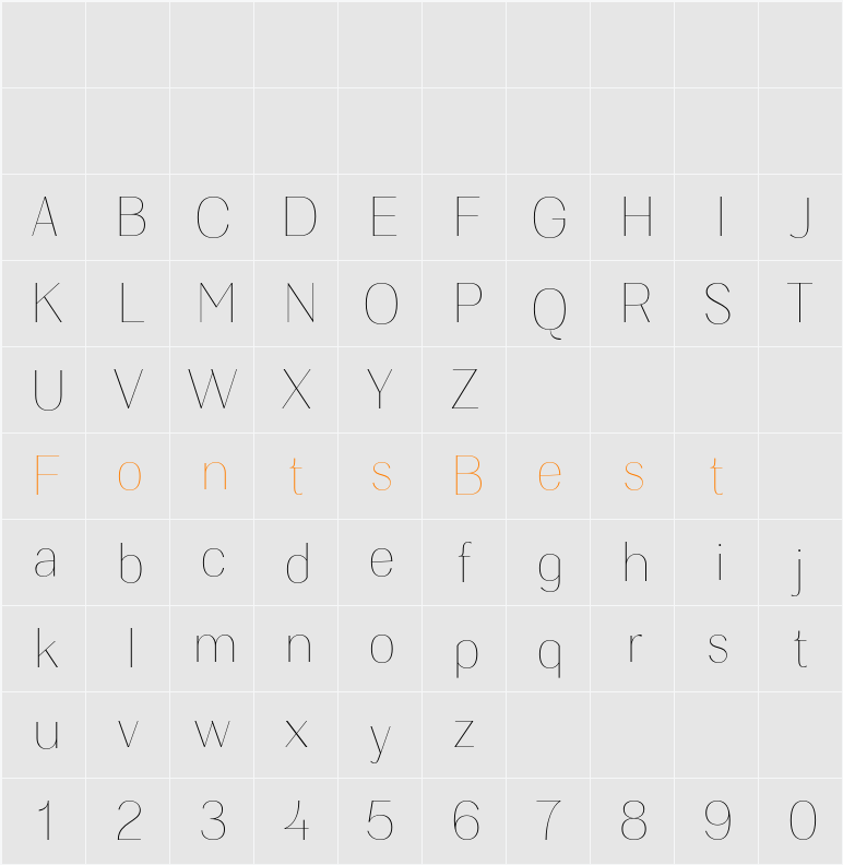 TA Fabricans Display Thin Character Map
