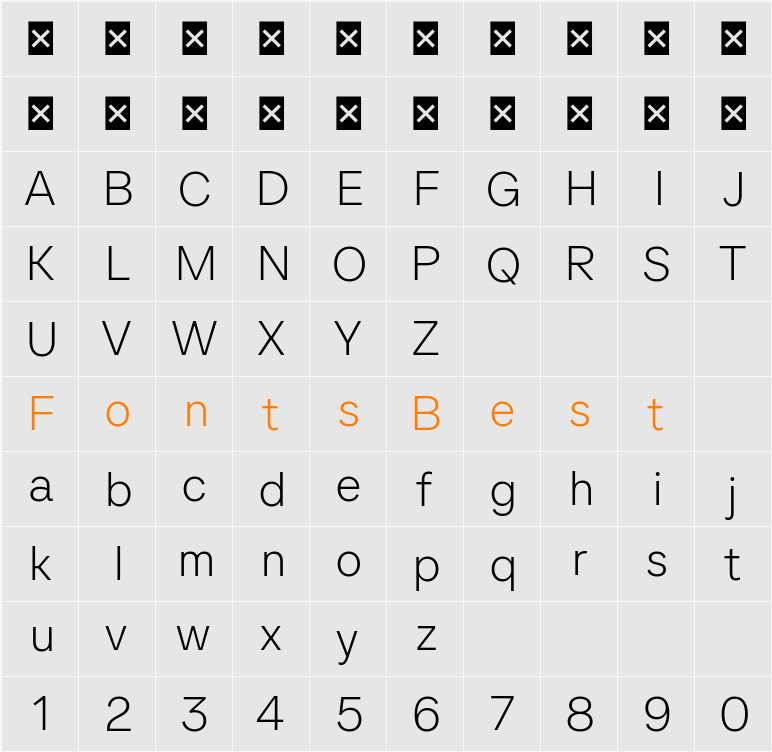 SFT Ritam Sans TRIAL ExLight Character Map