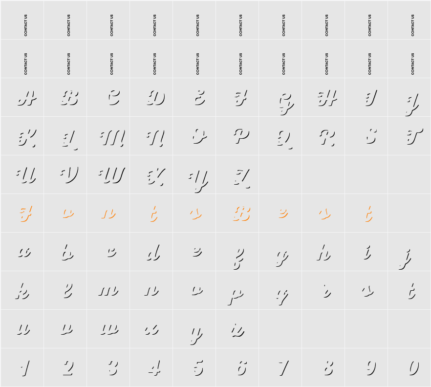 Nexa Rust Script B-Trial Shadow Character Map