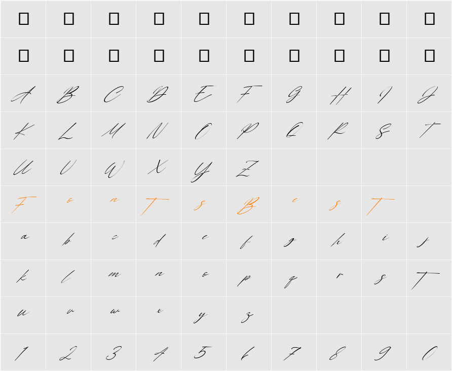 Alexandria Italic Character Map