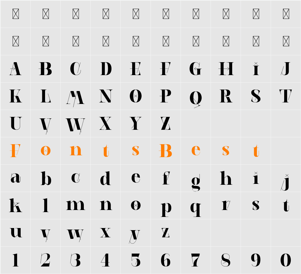 AEROBIC GEOMETRIC Character Map