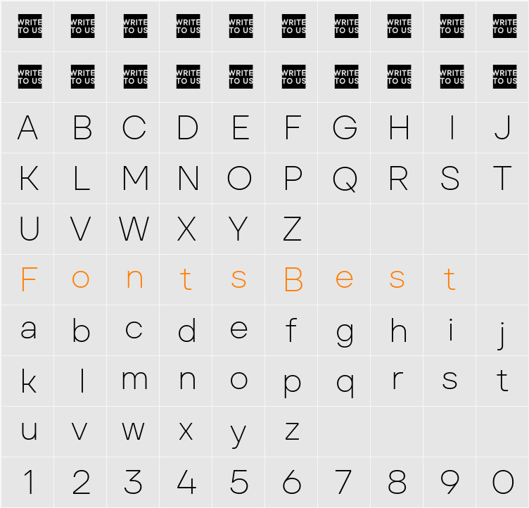 TT Firs Text Trial ExtraLight Character Map