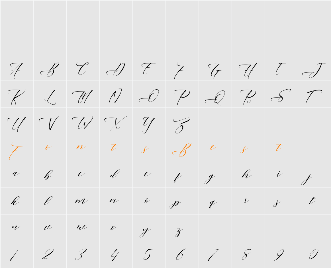 Mahogany Script Character Map