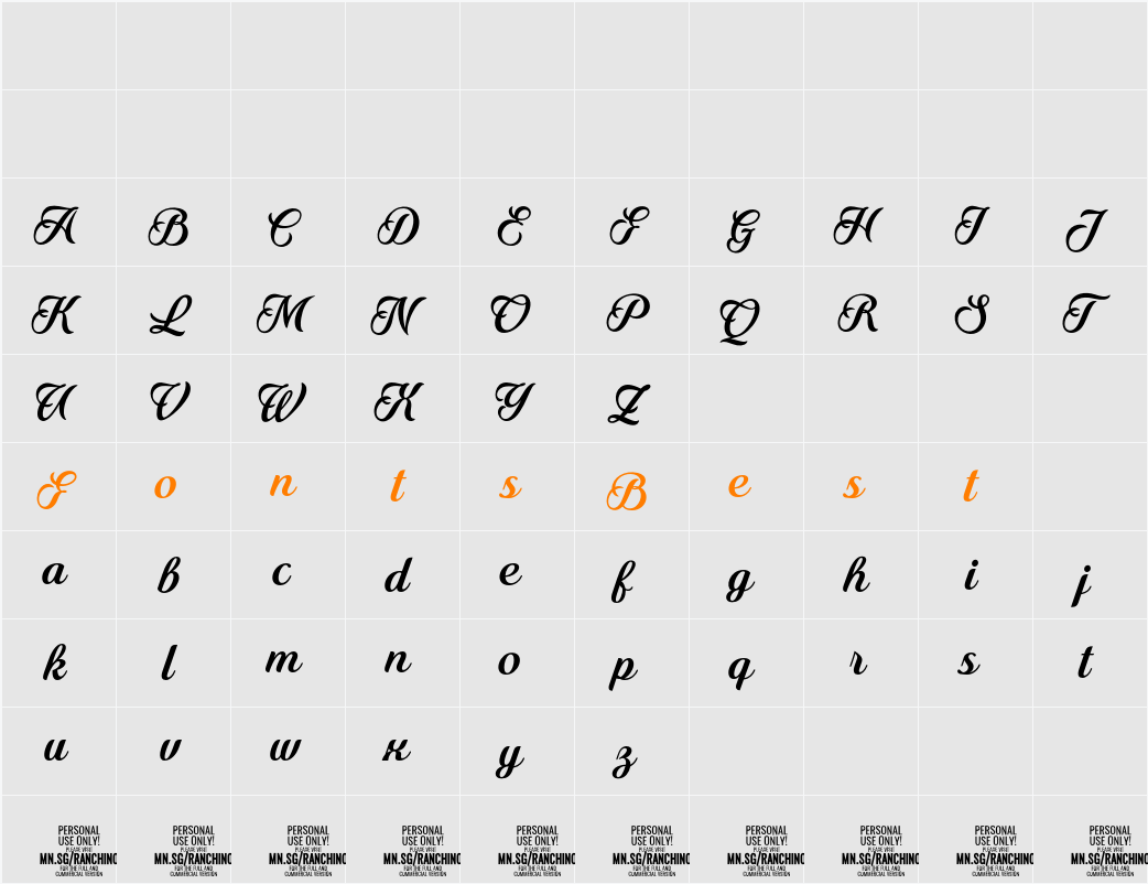 Ranchino Script Bold PERSONAL Character Map