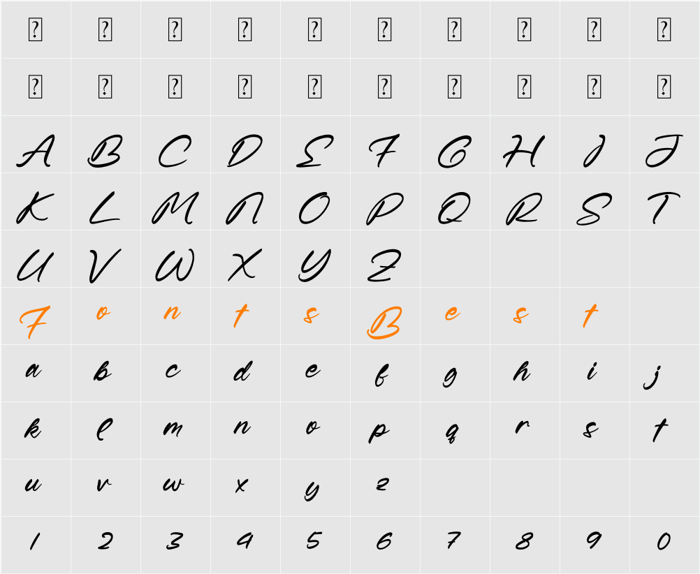 Heatffox Falsetto Character Map