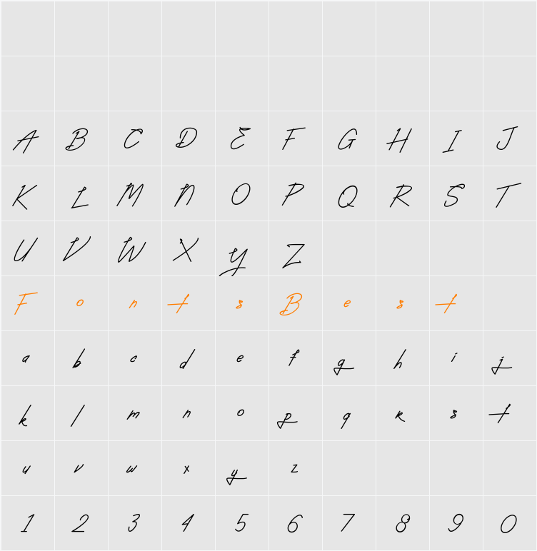 Absolute Neon Script Character Map