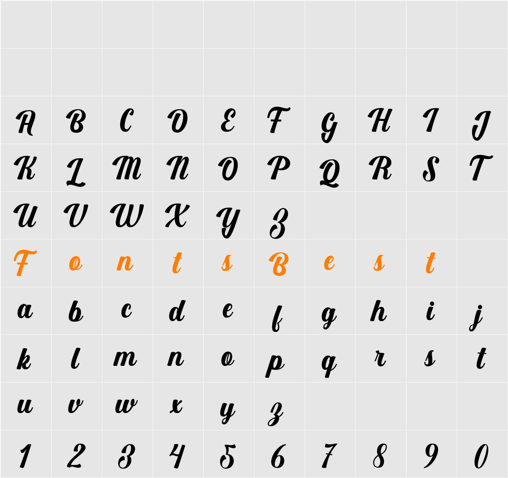 Budgeta Script Character Map