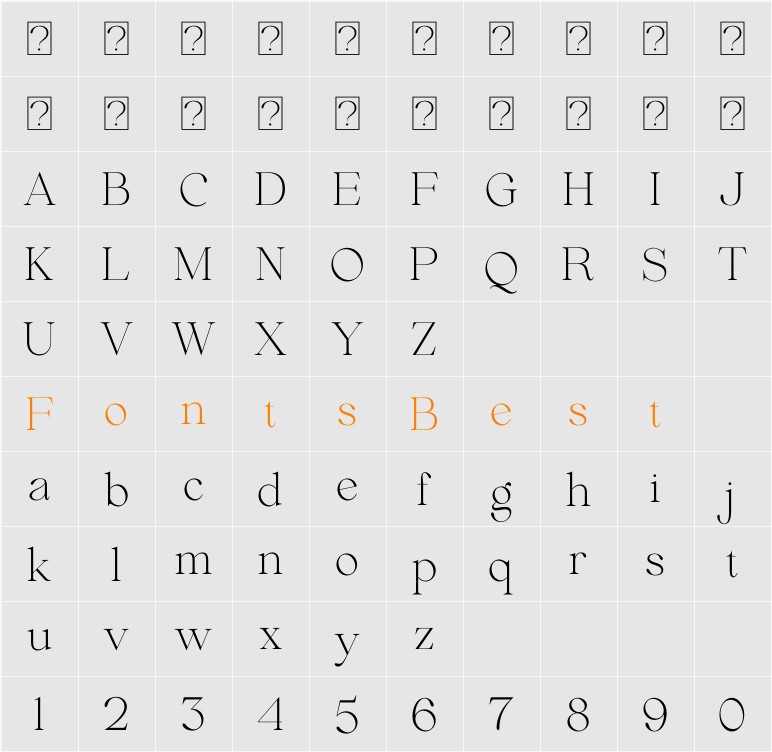 Beautiful Comethrue Ultras Light Condensed Character Map
