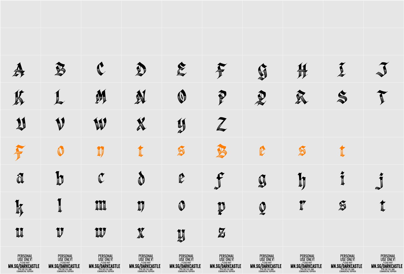 Darkcastle PERSONAL USE Character Map