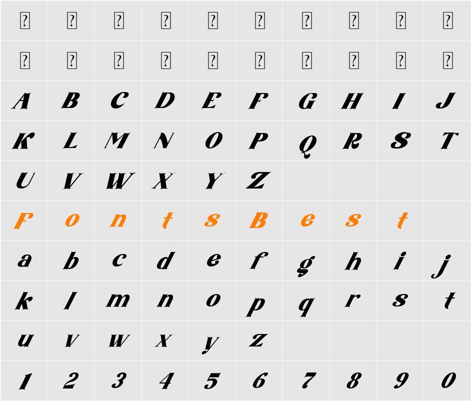 Amore Kiena Italic Character Map