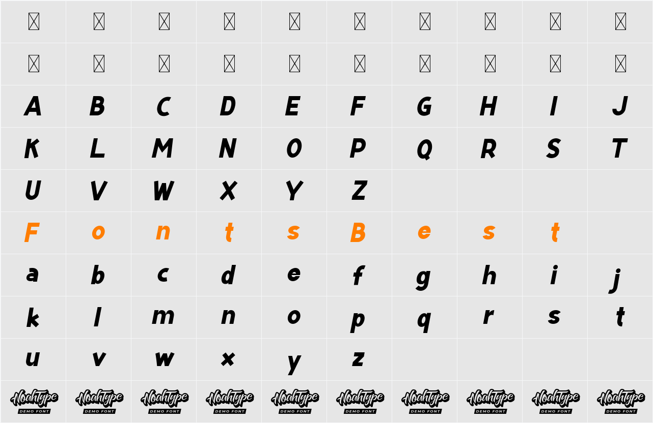 Black Bolder Demo Character Map