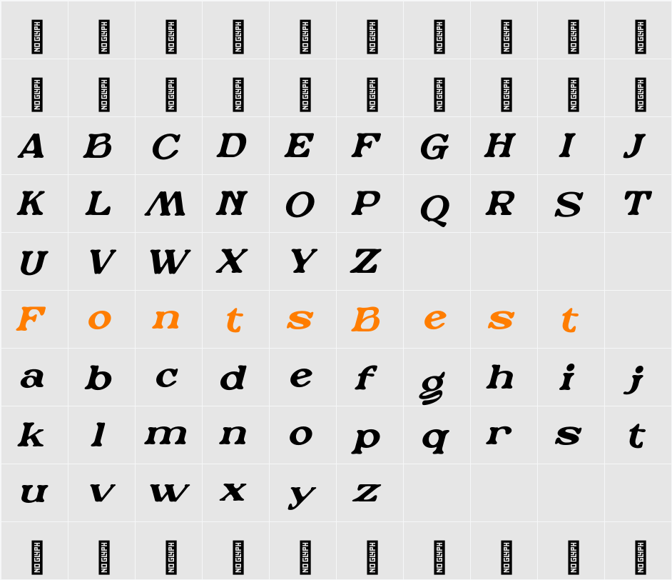 Retro Nakjoy Italic Character Map