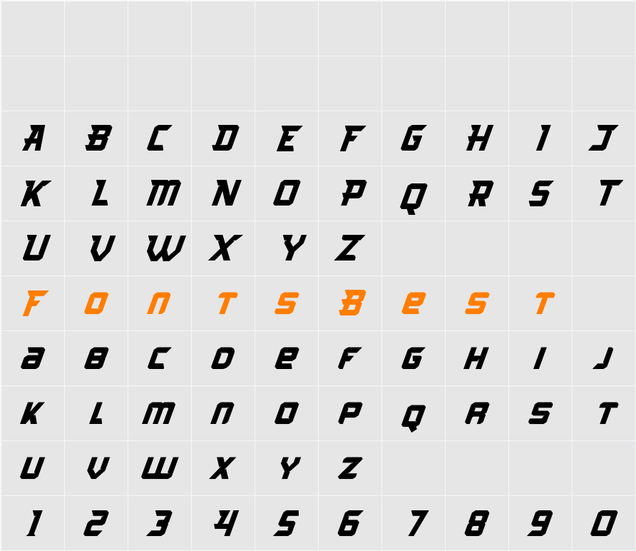 Arcades Italic Character Map