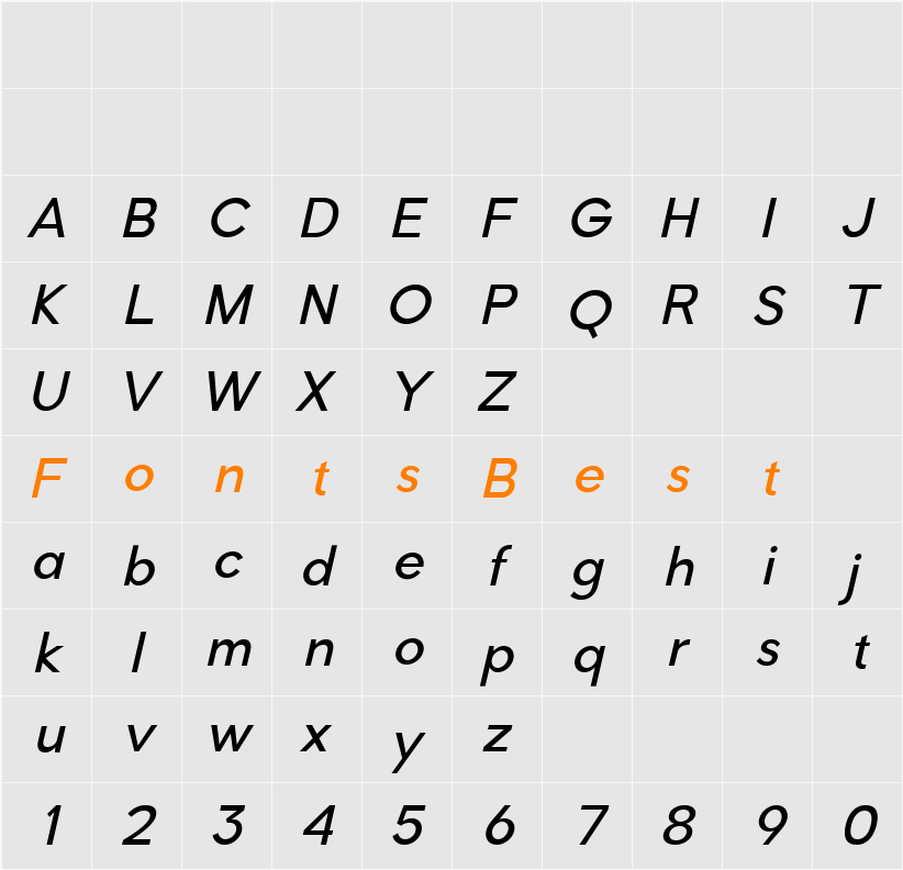 Romela Italic Med Character Map