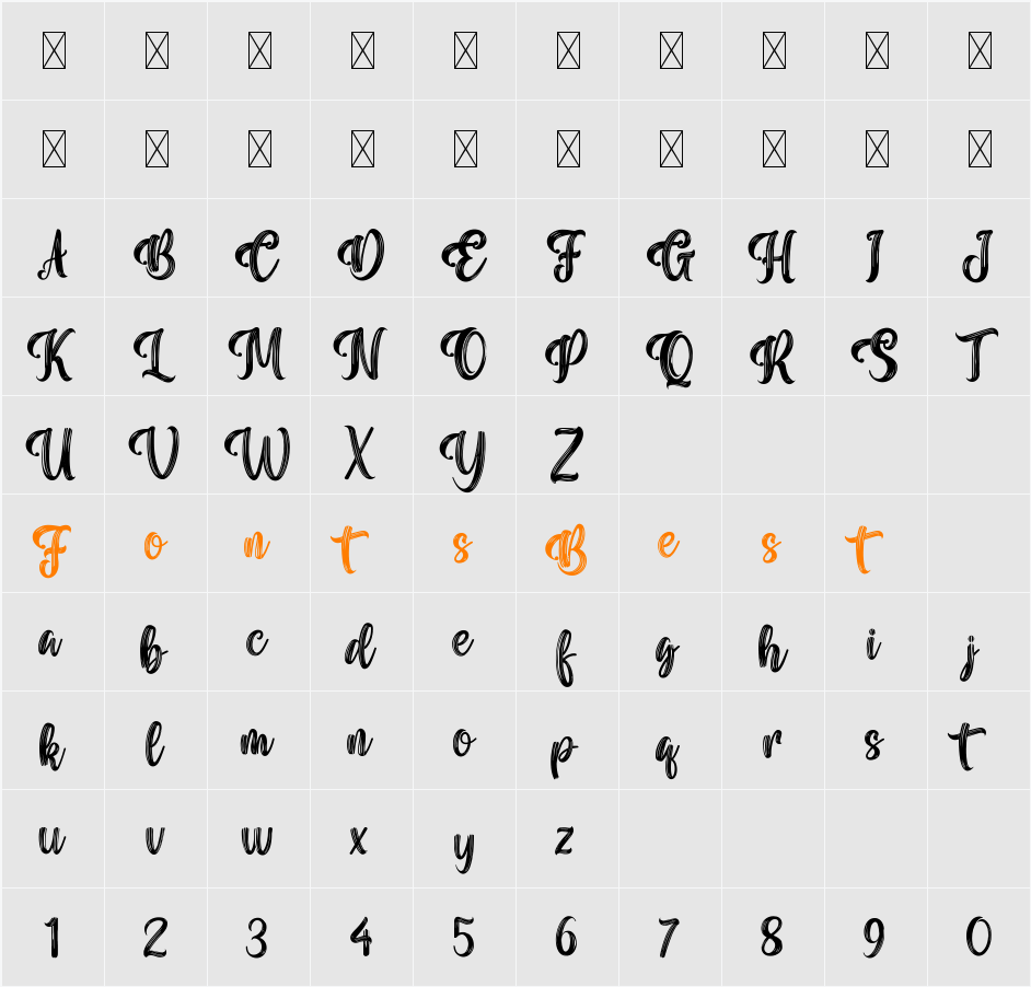 Vintage Brush Character Map