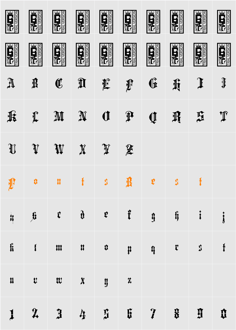 AUTHENTICA Character Map