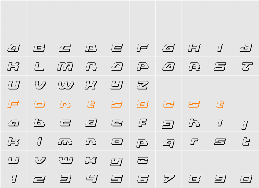 Furian 3D Italic Character Map