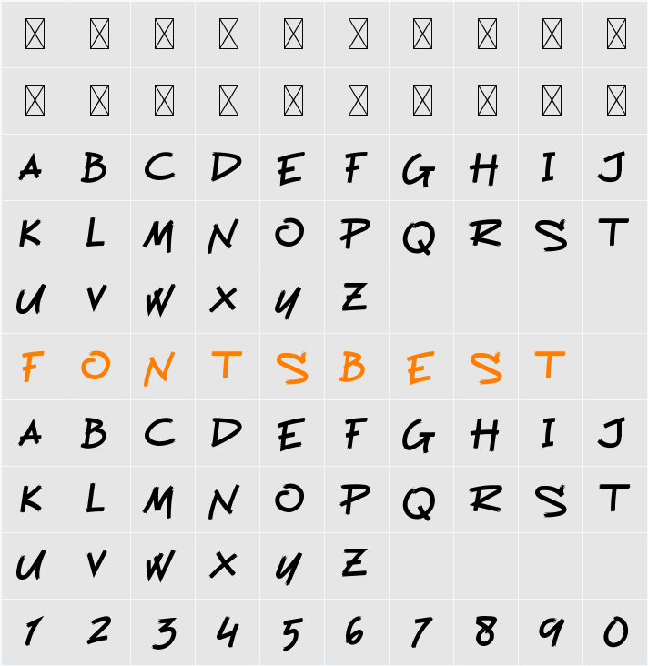 Jakarta Todays Brush Italic Character Map
