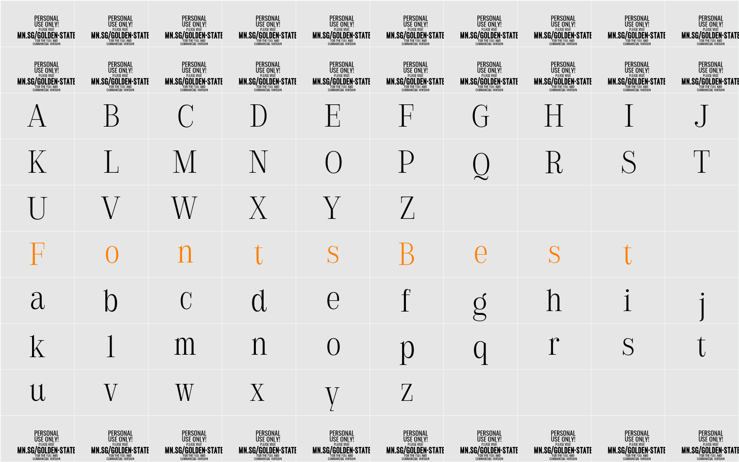 Golden State Serif PERSONAL Thin Character Map