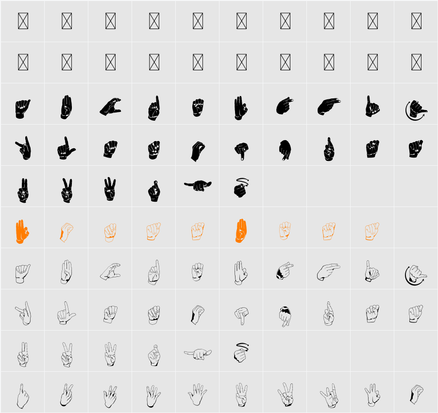 ASL Hands By Frank Character Map