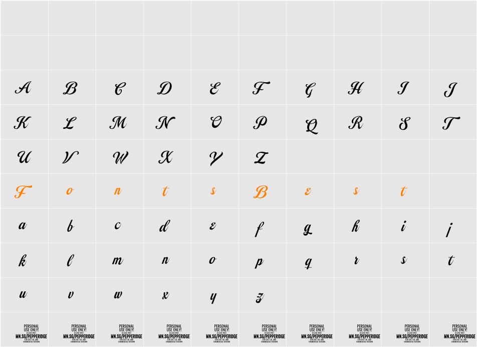 Pepperidge Script PERSONAL Character Map