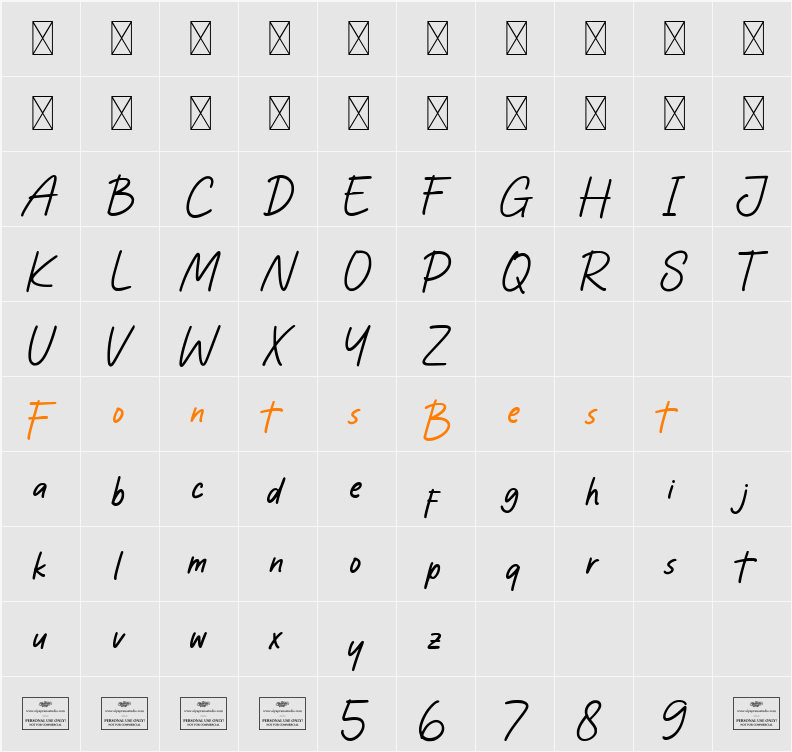 Southing Character Map