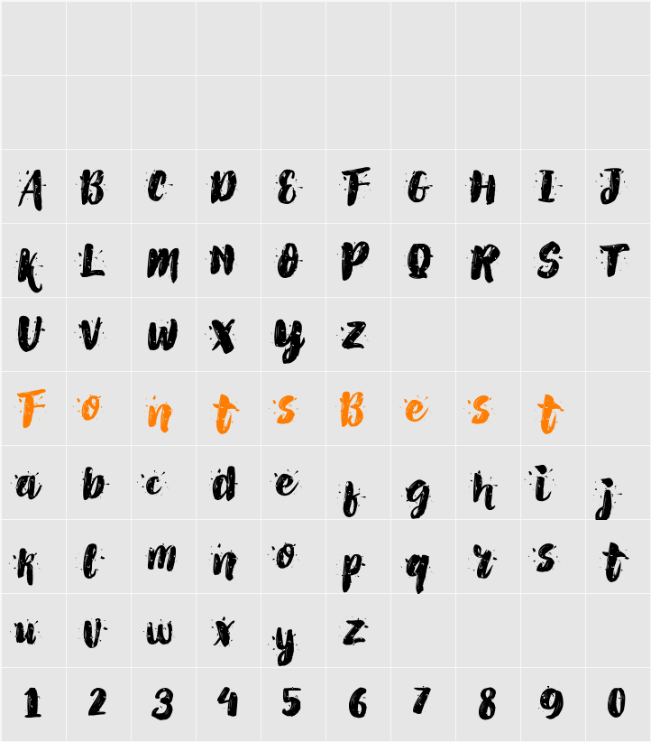AlexDirte Brush Font Character Map