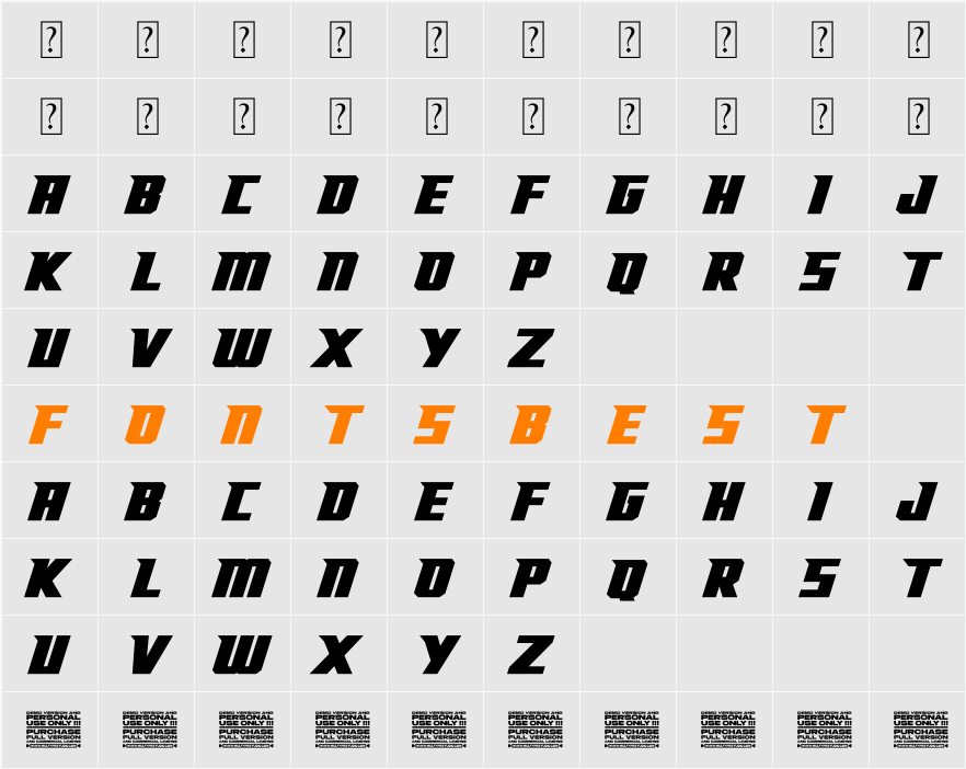 Racing Foner Personal Use Only Character Map