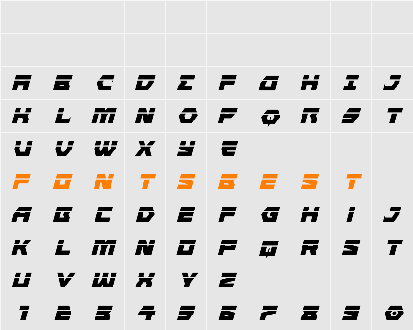 Cyberform Laser Italic Character Map