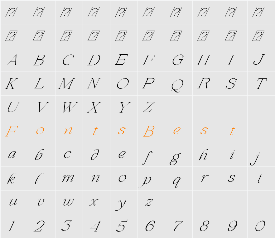 Beautiful Comethrue Thin Character Map