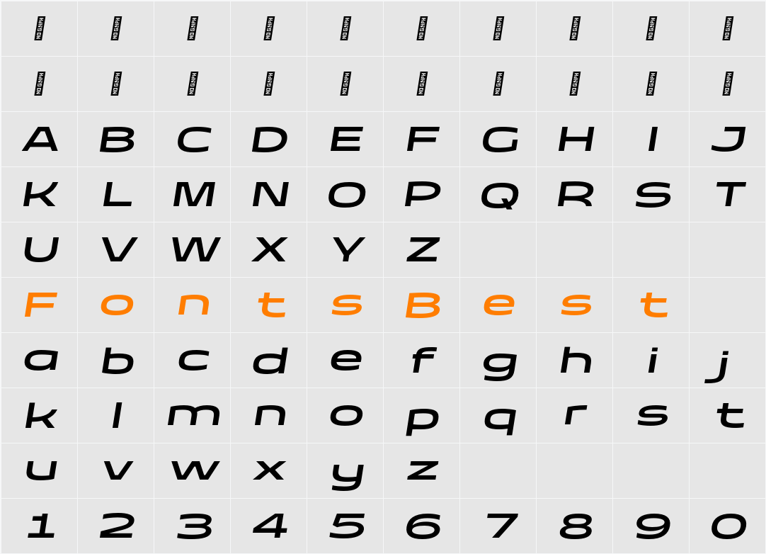 Taruno Wide Med Character Map