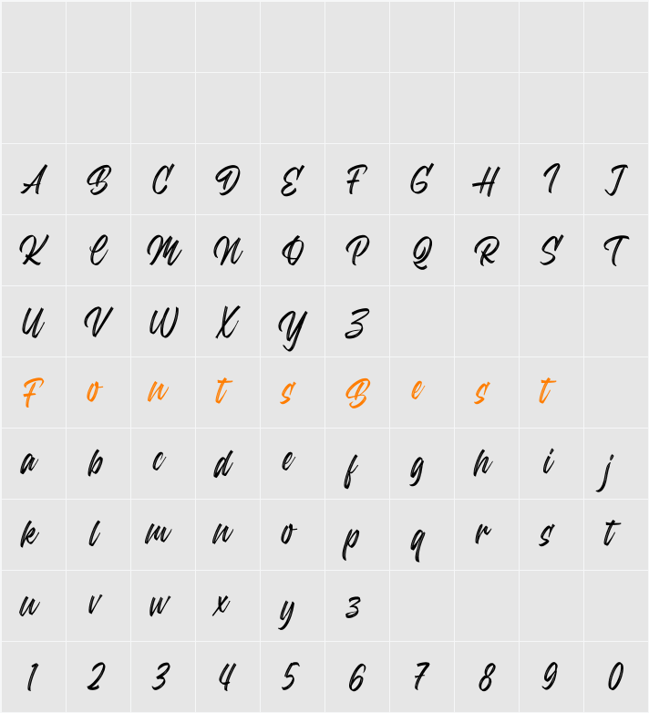 American Brush Character Map