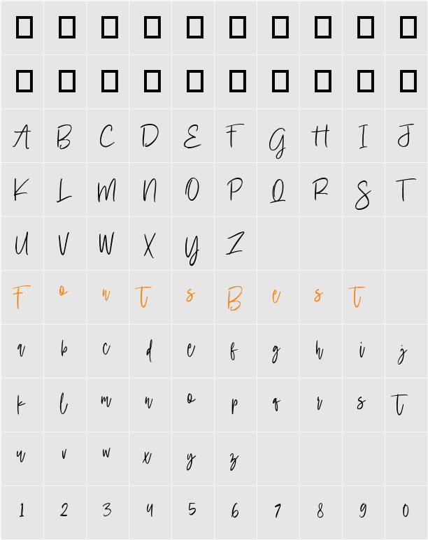 Amallinda Script Character Map