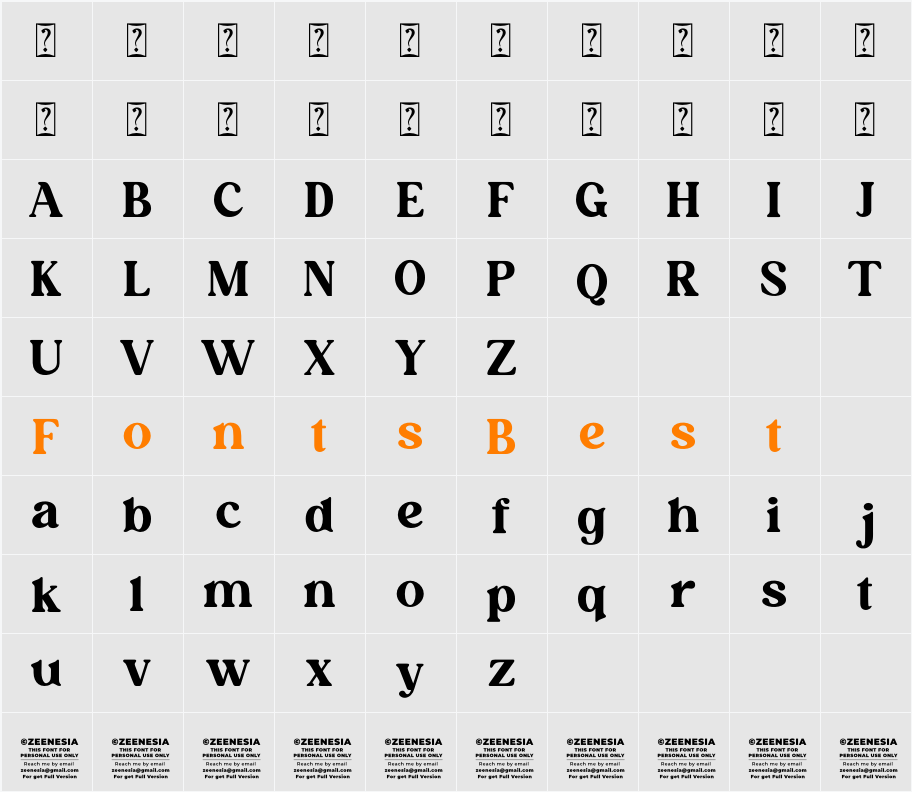 Millaris Personal Use Only Character Map
