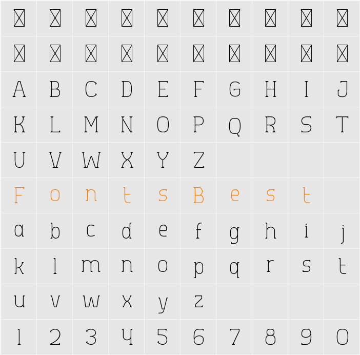 Aero Sans Thin Character Map