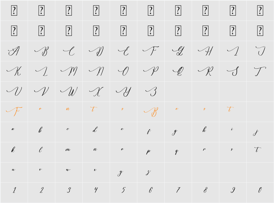 Gradefully Beauttina Character Map
