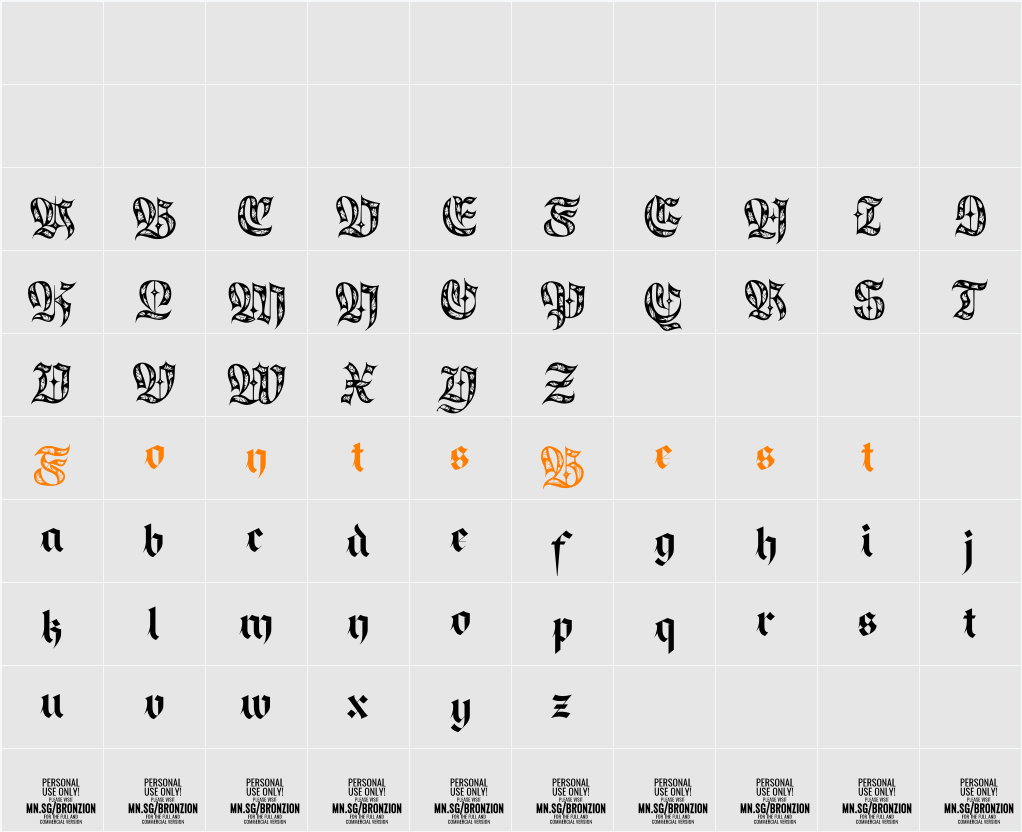 Bronzion Deco PERSONAL USE Character Map