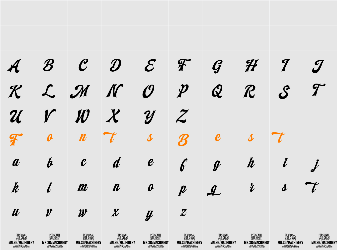 Machinery Script PERSONAL USE Character Map