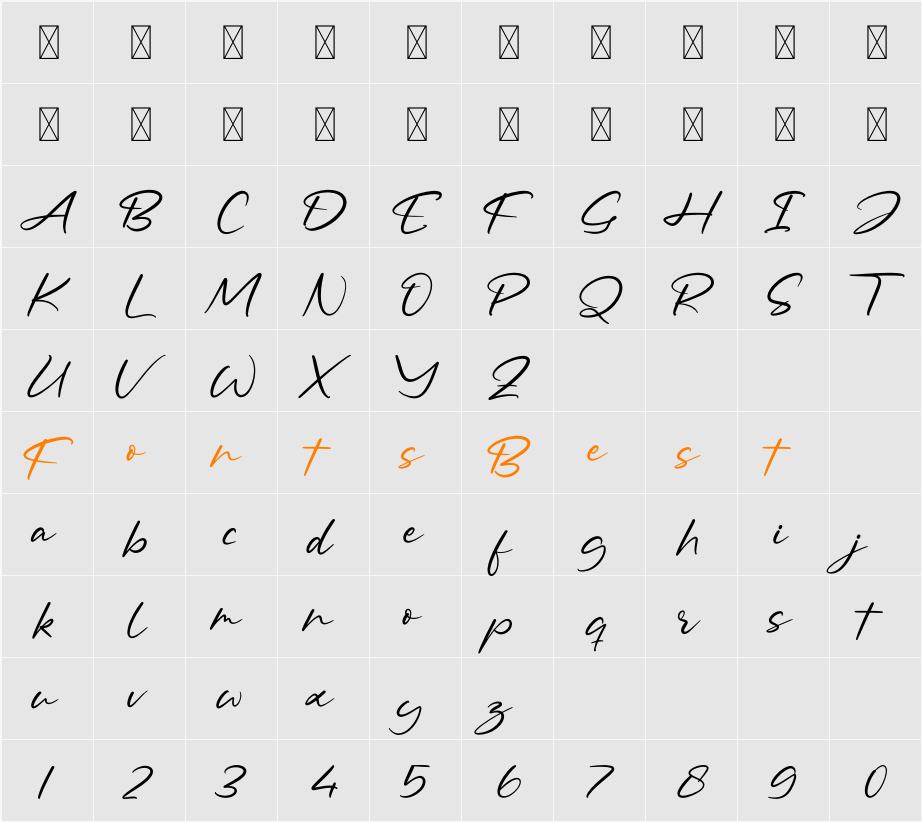 Asturo Grand Script DEMO Character Map