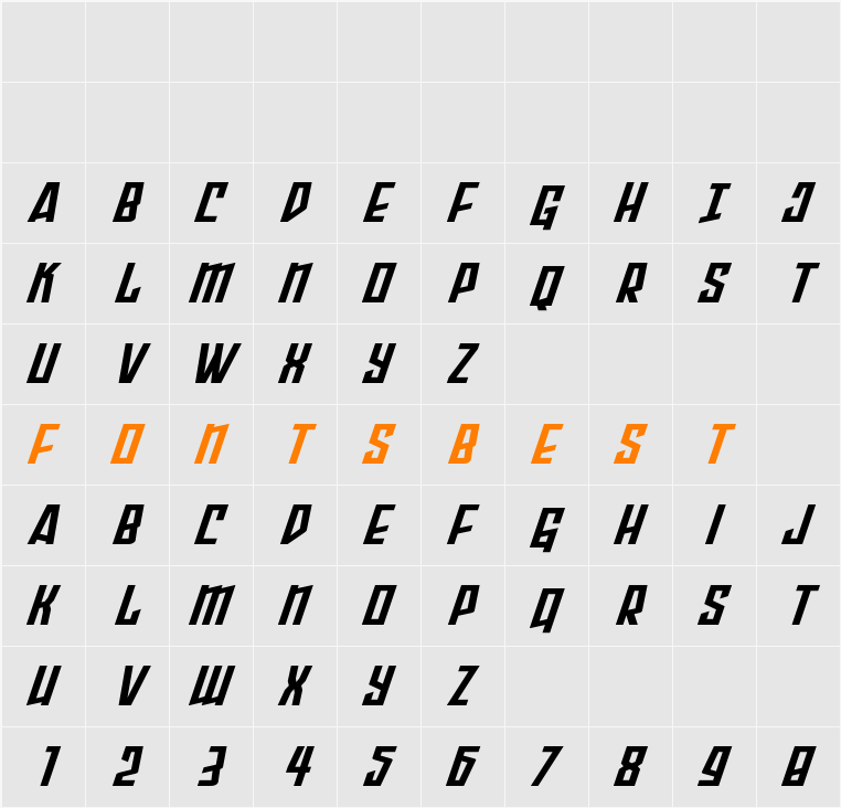 Splashpoint Super-Italic Character Map